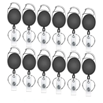 

12 Pieces of Retractable Badge Holder ID Document Reel Clipped on the Card Holder with Alligator Clip Black
