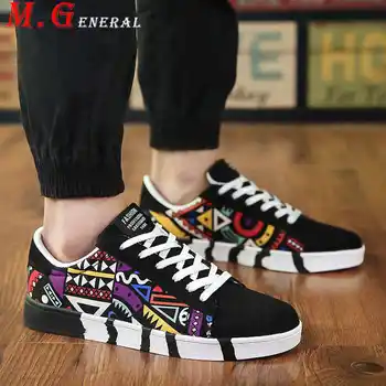 

Lace Up Summer Sneakers for Men Canvas Black Shoes Printed Men's Casual Shoes Low Top Man Board Shoe Graffiti Flats Trainers C63