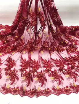 

African Lace Fabric Wine 3D Appliques Fabric High Quality Beaded Fremch Lace Fabric French Tulle Lace For Wedding Dress XSW03