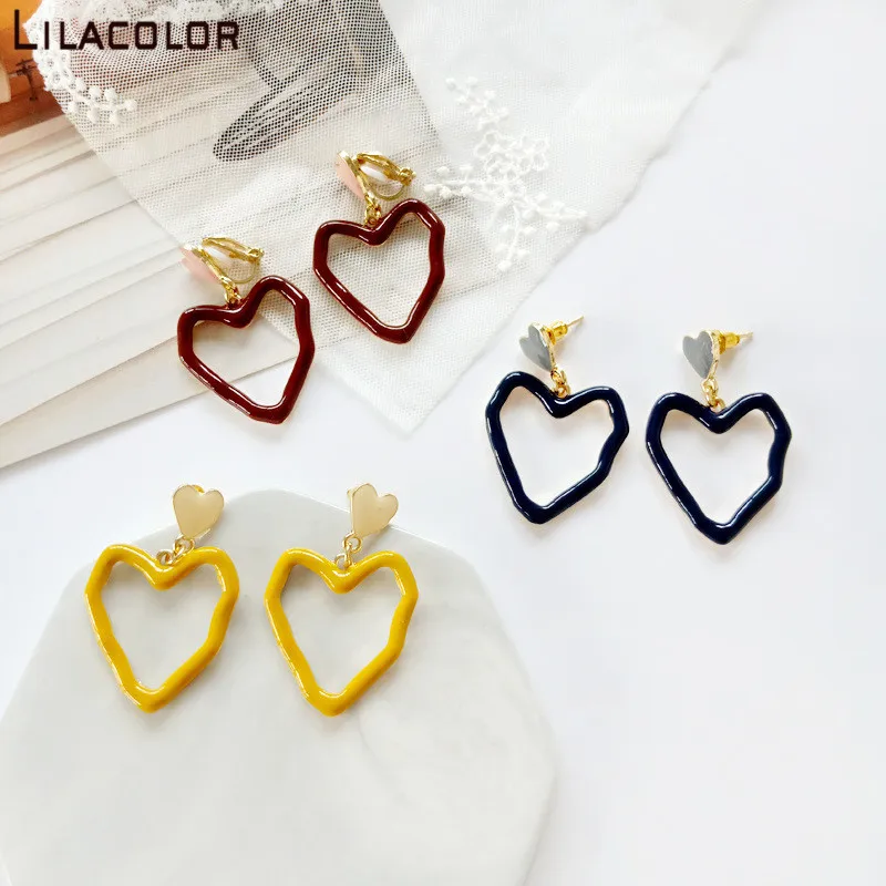 

Fashion Heart Hollow Women Drop Earrings Korean Sweet Simple Irregular Alloy Mental Ear Jewelry Girl For Beach Party