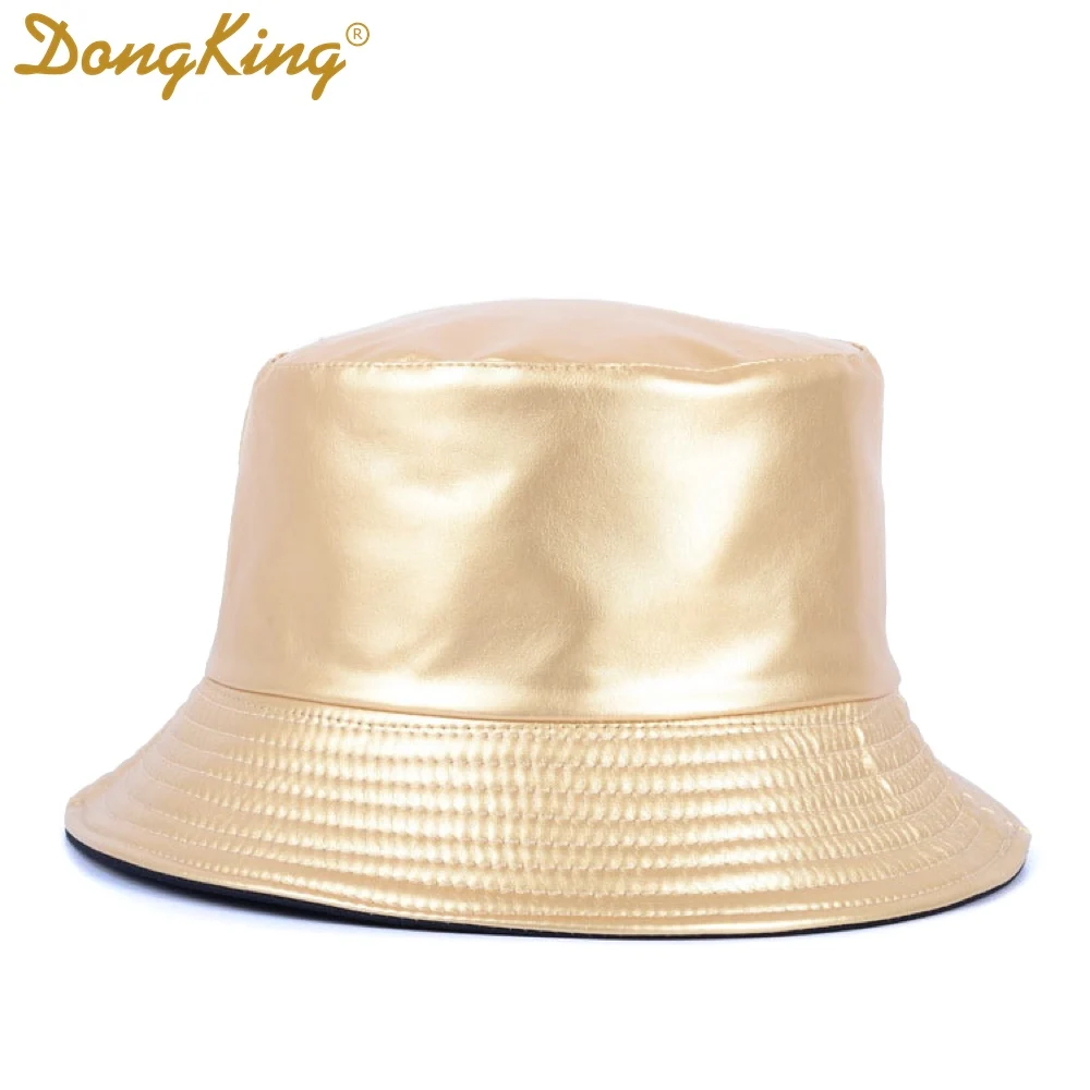 Gold DongKing Панама из искусственной кожи, двусторонняя шляпа из ПУ и хлопка, модная женская панама, Панама, Рыбацкая Кепка - Цвет: Gold