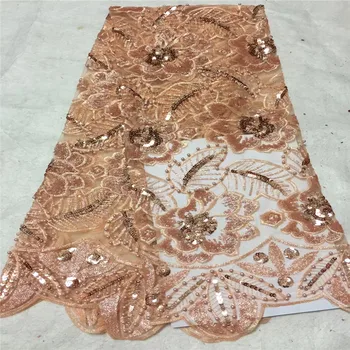 

Golden African 3D Sequins Lace Fabric 2019 High Quality Lace French Sequence Tulle Lace Nigerian Lace Fabrics For Wedding