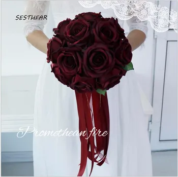 

Wedding Bouquet Real Photos Red Rose Flower Beautiful Bridal Bouquet Wedding Accessories SPH082