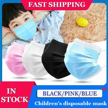 

10/50/100pcs Children Face Mouth Mask 3-layer Disposable Mask Student Mask Blue Black Pink Breathable Dust-proof Fast Shipping