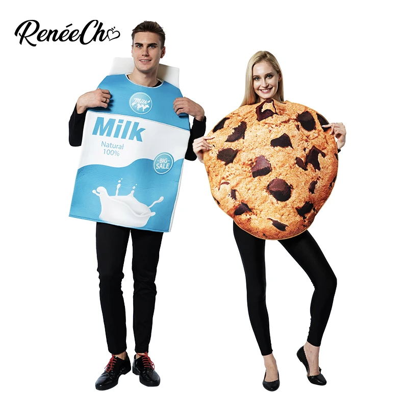 

Reneecho Adult Cookies And Milk Costume Men Funny Food Costume Women Mascot Cosplay Outfit Carnival Party Purim Dress Up