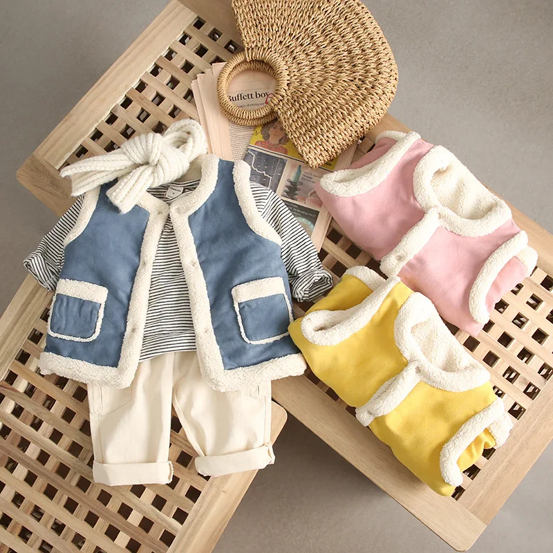 Autumn and Winter Children Lambs Waistcoats Korean Style Baby Girls Boys Cute Warm Vests Toddlers Kids Clothes Sleeveless Coats