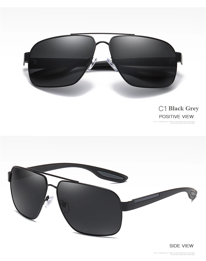 Black Grey Ruosyling мужские поляризованные солнцезащитные очки TR90 сверхлегкие гибкие эластичные очки квадратная оправа 1,1 TAC линзы матовые черные солнцезащитные очки - Цвет линз: Black Grey
