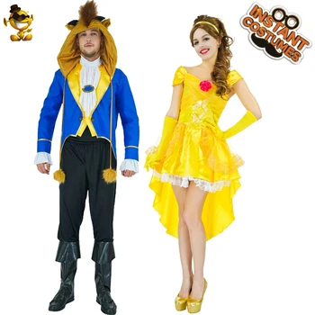

Women Sassy Belle &Men Wild Beast Costume Dress up Movie Carnival Party Cosplay Adult Couple's Beast and Belle Dress Costumes