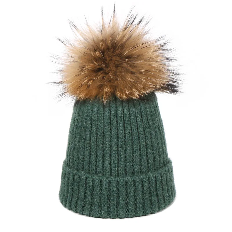 Knitted Pompom Skullies Beanies Hat Scarf Set For Children Winter Wool Real Fur Pompon Warm Cotton Hat Outdoor Hat and Scarf Set - Цвет: S