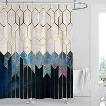 

Soft Low Transparency Polyester Waterproof Ombre Drape Shower Curtain Easy Install Machine Washable Bath Decor Geometric Grid