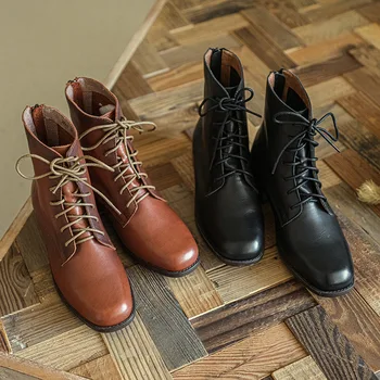 

on leather literature and art simple boots women's thick heel square head soft sole comfortable antiskid