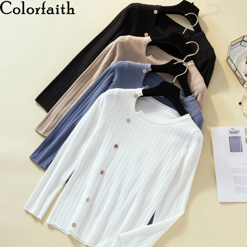 Новинка 2019 осенне-зимние женские свитера Colorfaith минималистичные вязаные топы