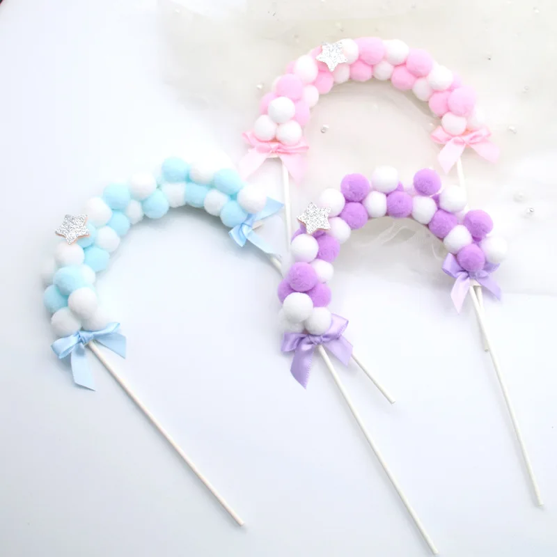 

Cakelove 1Pcs Pink Blue Soft Pompom Cloud Cake Topper Baby Shower Birthday DIY Cake Top Flags Decoration Festival Party Supplies