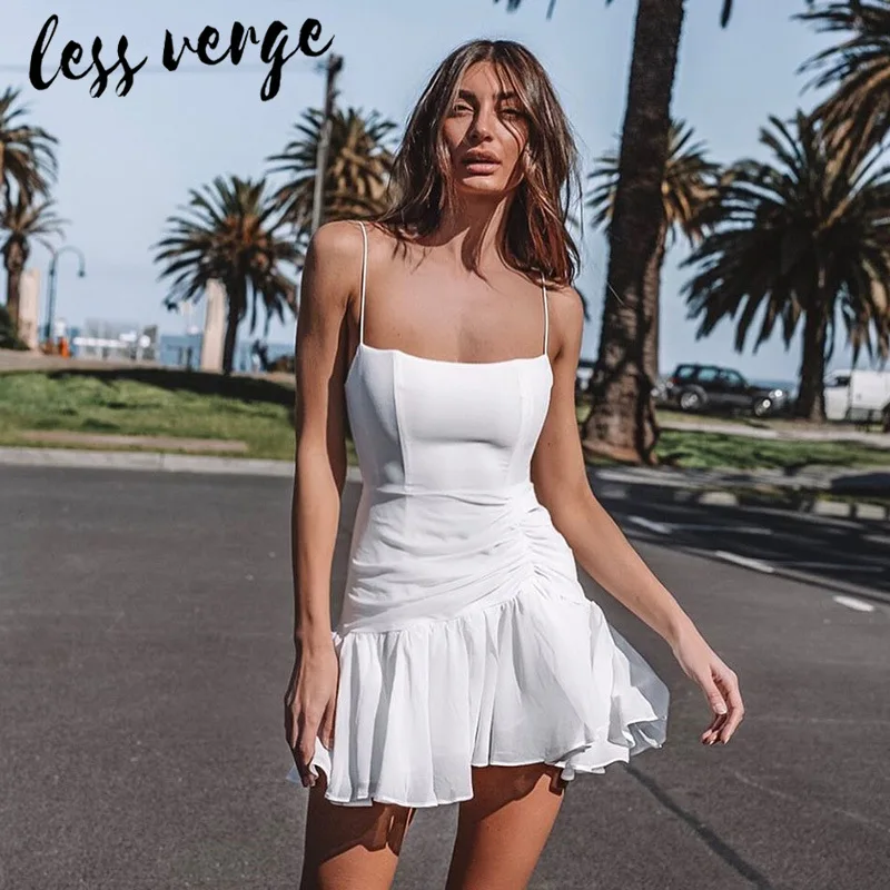Lessverge шифоновое короткое белое платье с оборками, элегантное осеннее черное платье без рукавов, женское повседневное пляжное платье в стиле бохо