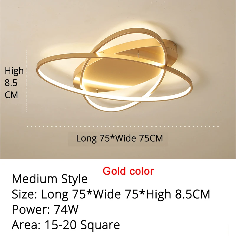 75cm 74W golden Овальный светодиодный светильник-люстра s, светильник Plafonnier для гостиной, кухни, спальни, современный светильник, светильник с регулируемой яркостью - Цвет абажура: 75cm 74W golden