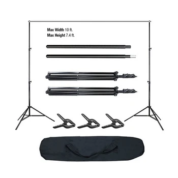 

2*3 m Backdrop Support Stand set 3 Fish Mouth Clips Photography Studio Supplies set with Carrying Bag for Photo Video Shooting
