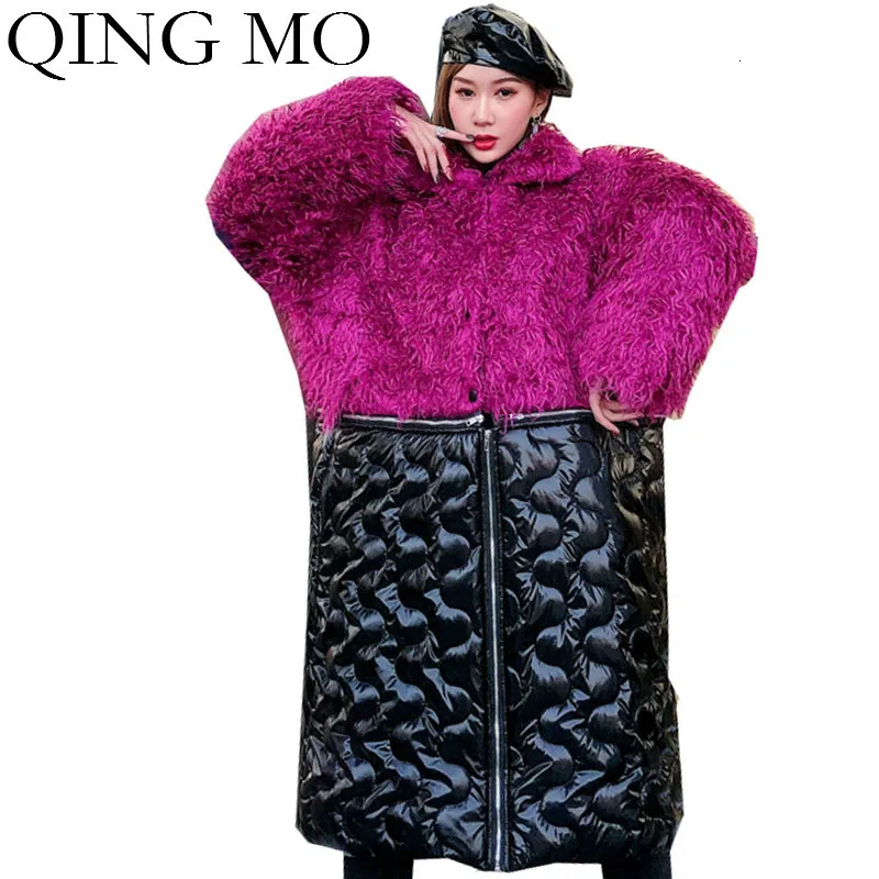 QING MO зимние женские отстегивающиеся парки зимние женские Лоскутные Цветные парки Женская Толстая теплая куртка пальто Верхняя одежда ZQY2361