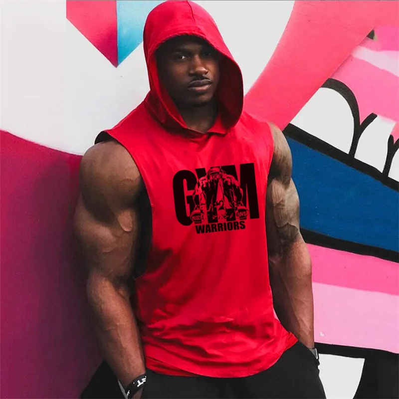 

Gym Hooded Tank Top Men Fitness Clothing Mens Bodybuilding Hoody Vest Summer Sports Fashion Cotton Sleeveless T Shirts Plus Size