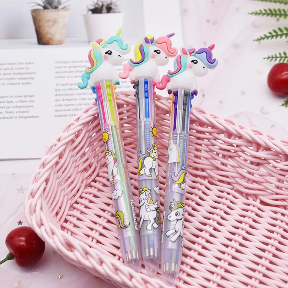 

1 Pcs Cartoon Ballpoint Pen Unicone Silicone Head 6 Color Student Office Mark Writing Multicolor Pens School Stationery