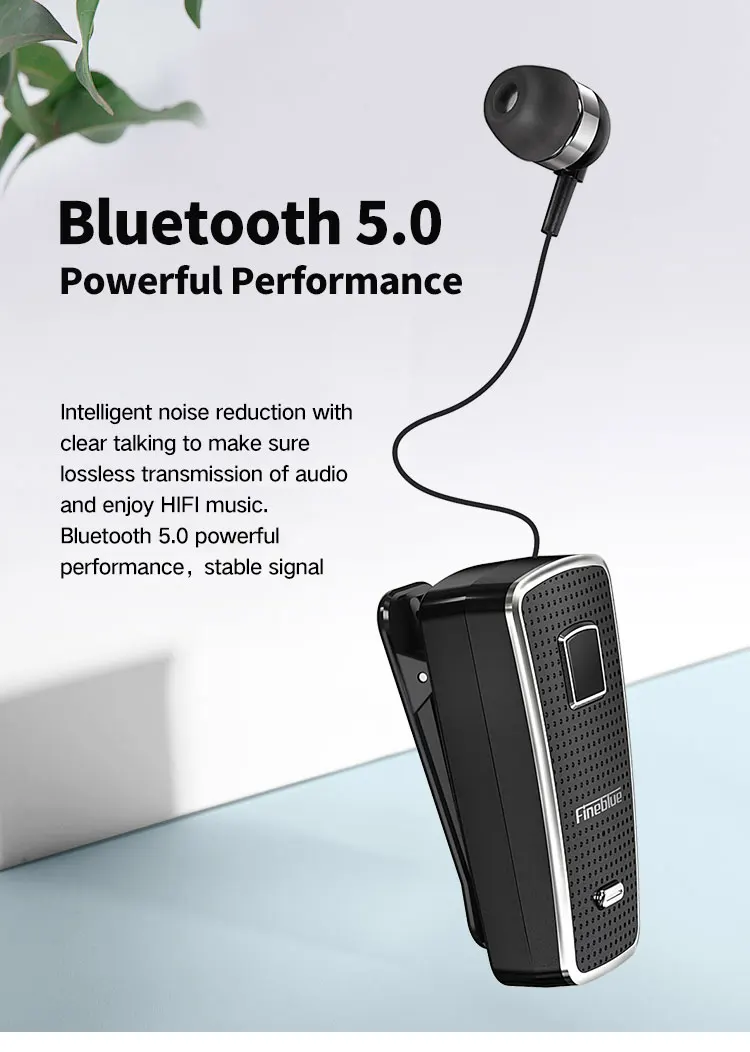 Fineblue F970 Pro Headset Wireless Bluetooth Retractable Earbuds with Collar clip Handsfree Calling Noise Cancellation | astrosoar.com