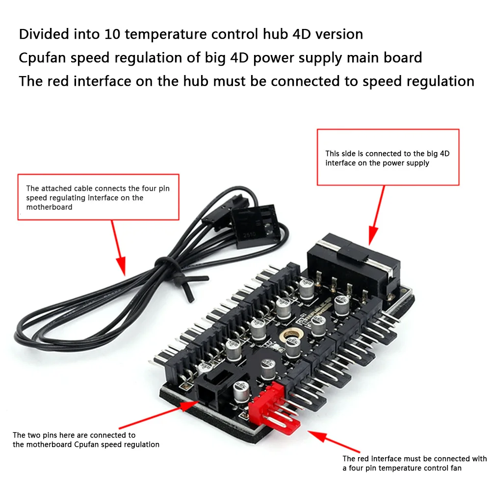 40cm 1 a 5 ventilador PWM de 4 pines CPU HUB Splitter PC Case Cooler