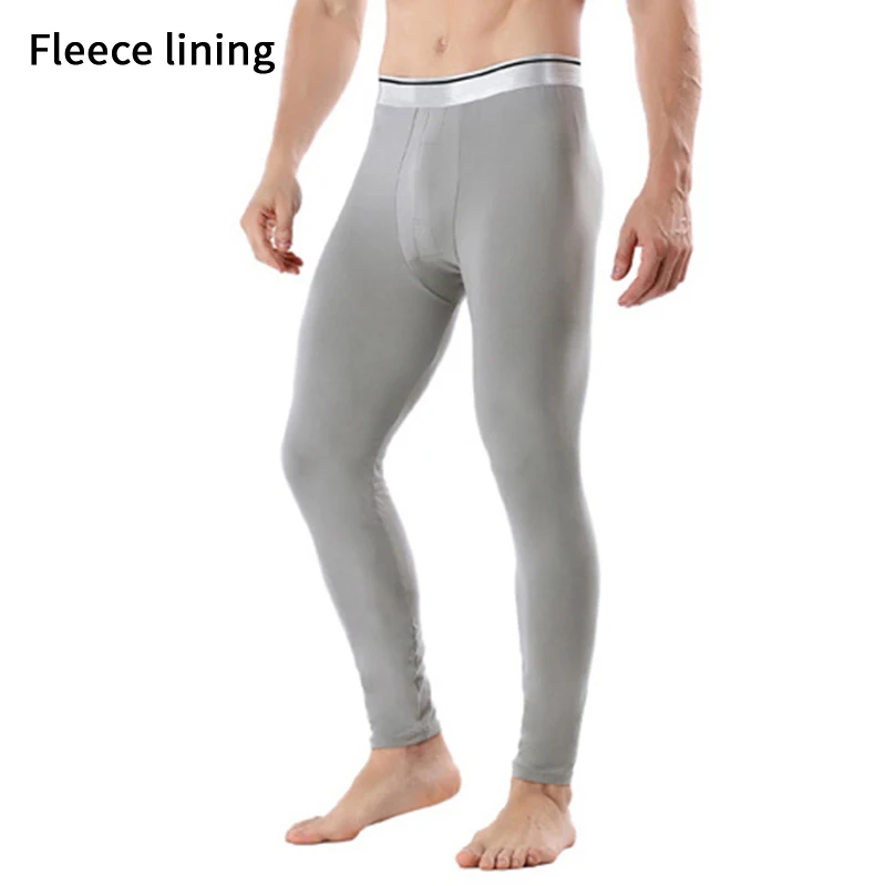 Gray fleece lining Мужские кальсоны, утолщенное термобелье, теплые кальсоны, нижнее белье леггинсы, обтягивающее термобелье, мужское зимнее Белье для сна - Цвет: Gray fleece lining