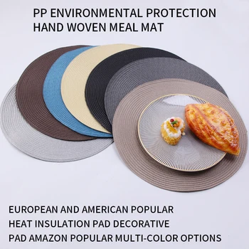 

1pc Round Woven Placemats PP Waterproof Dining Table Mat Non-Slip Napkin Disc Bowl Pads Drink Cup Coasters Kitchen Decoration