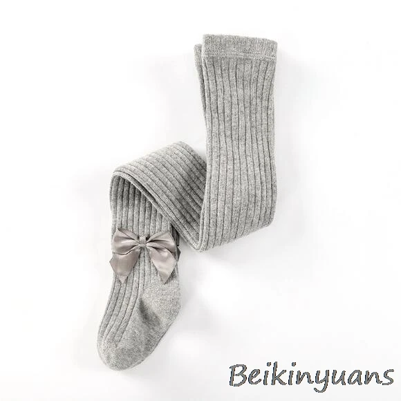 Детские обтягивающие колготки с рисунком из мультфильма; колготки из хлопка; сезон осень-зима; детские колготки с бантами - Цвет: Light gray