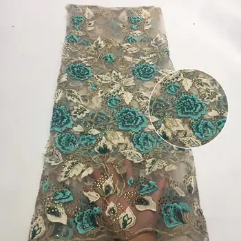 

newest embroidered roseflower net lace fabric with full rhinestones JOY-22819 fashionable french net fabric for dress for party