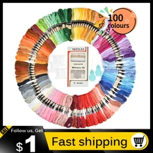 Kit bordado 100 cores roscas ferramentas ponto cruz e bordado starter kit para iniciante bordado aros pano pinos de costura