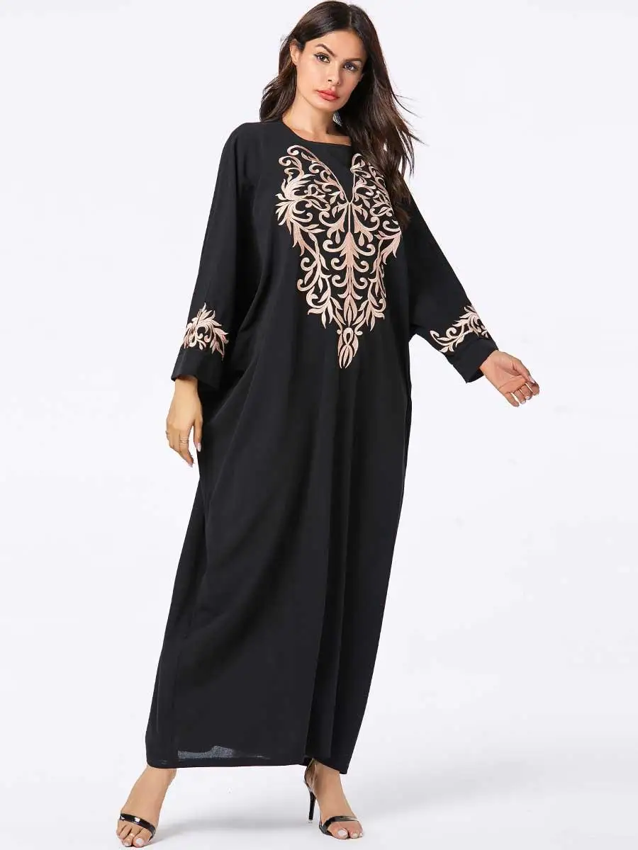 Ethnic Embroidery Kaftan Maxi Dress Vintage Women Muslim Abaya Long Robe Gown Arab Islamic Clothing Loose Oversized Plus Size