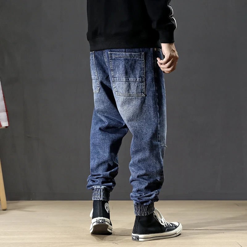 Fashion Streetwear Men Jeans Blue Color Size 28 42 Loose Fit Cargo Pants Harem Jeans Men 3