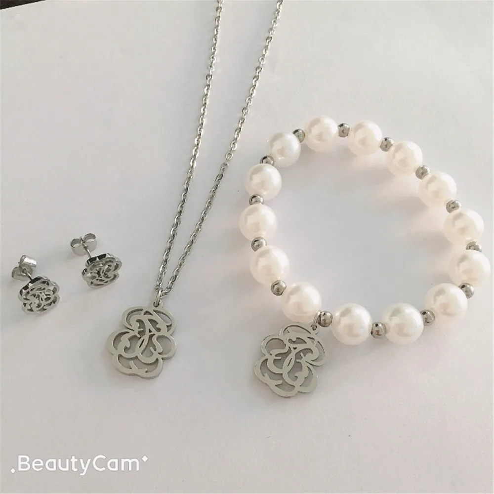 

bear jewelry set earrings necklace pendant bracelet stainless steel jewellery for best girl as gift free ship