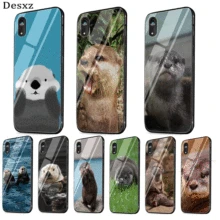 Чехол для мобильного телефона из стекла ТПУ для iPhone 5 5S 6 6s 7 8 Plus X XR XS Max Shell Cover Animal Otter защита