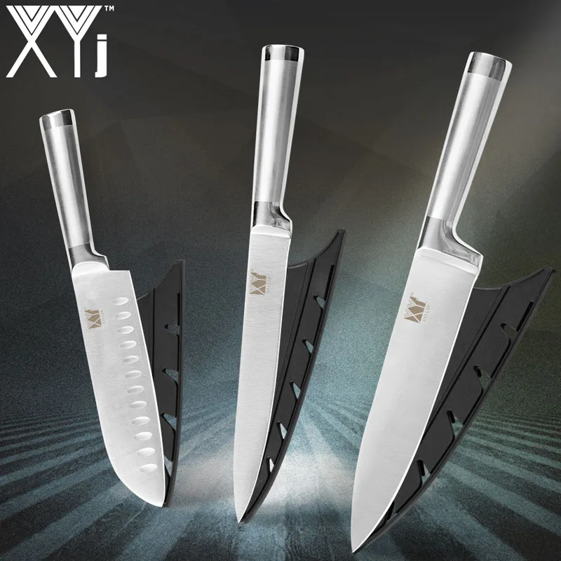 XYj кухонные ножи для очистки овощей утилита Santoku шеф-повара нож для нарезки хлеба из нержавеющей стали " 8" " 5" 3," прямая ручка инструмент для приготовления пищи - Цвет: G. 3 Piece (887)