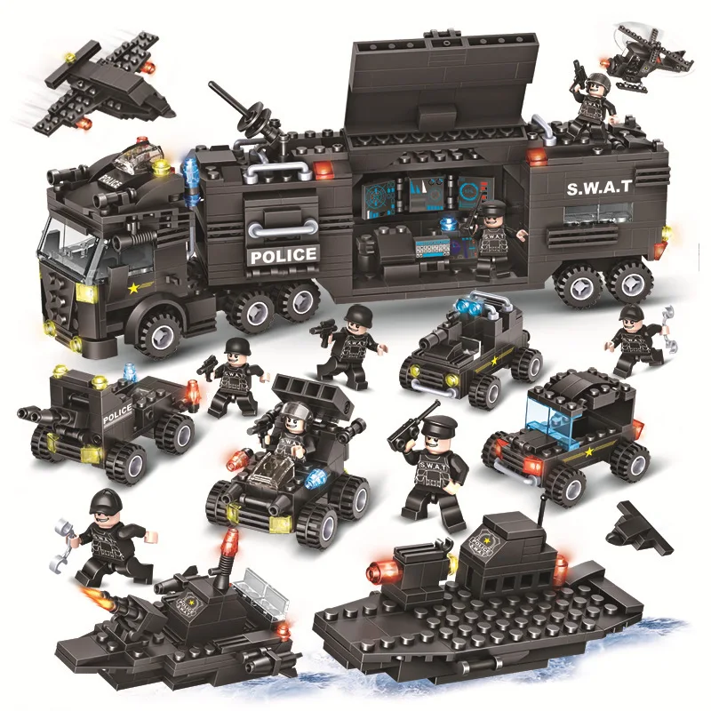 

Tide Treasure SWAT Combat Team Building Blocks Educational Toy City Police Series Military Flying Tigers Children'S Educational