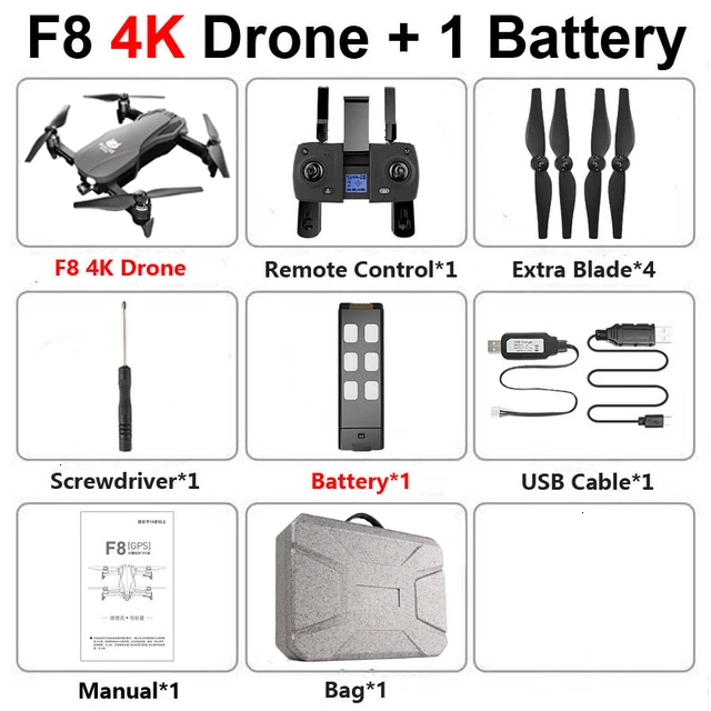 F8 RC Quadcopter Professional Drone 4K GPS HD Camera 5G WIFI FPV Brushless Motor Helicopter Self-Stabilizing Gimbal Follow ME - Цвет: 4K 1B Bag