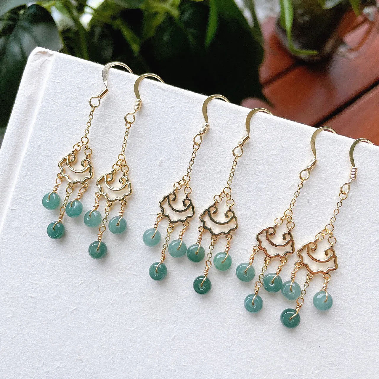 

Этнические Винтажные висячие серьги ручной работы из натурального ледяного нефрита и золота диаметром 14 к, ювелирные изделия на удачу, подарок