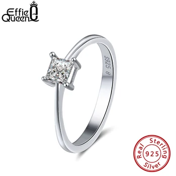

Effie Queen 925 Sterling Silver Classic Women Rings Square Cut AAA Shiny Cubic Zircon Wedding Ring Jewelry For Female Gift BR57