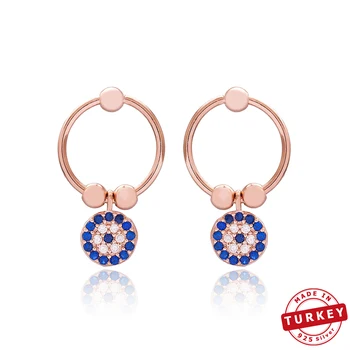 

SPENTA Evil Eye Hollow Round Earring Design Turkish Handmade 925 Sterling Silver Stud Earrings