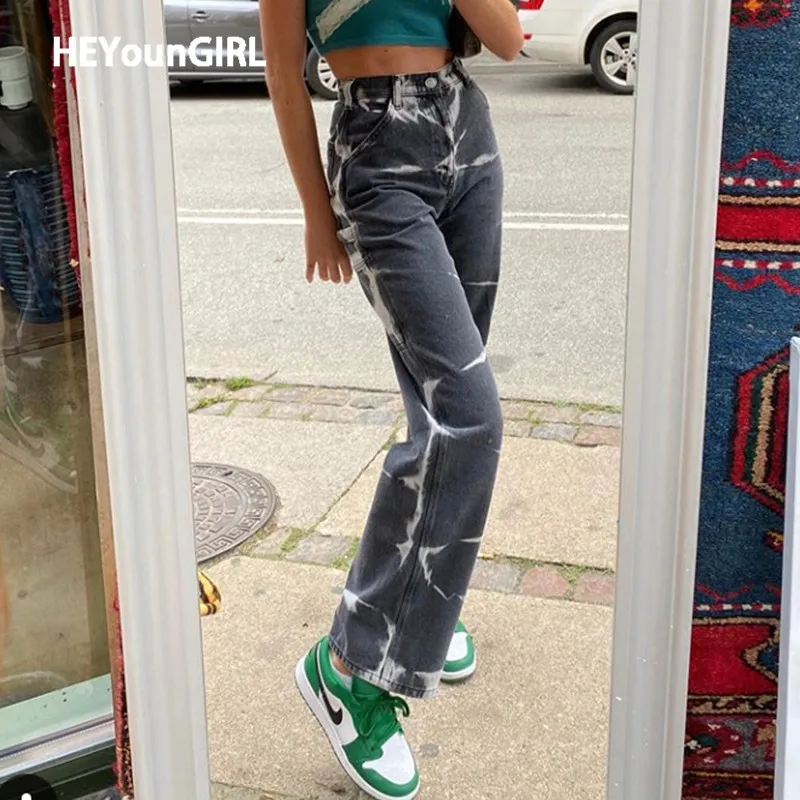 

HEYounGIRL Brown Gray Tie Dye Print Harajuku Jeans Women Casual Skinny High Waist Pants Ladies Streetwear Denim Trousers Hip Hop