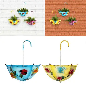 

Outdoor Garden Easy Install Home Decor Office Flower Pot Wall Mounted Backyard Iron Art Balcony Patio Umbrella Shape Hanging