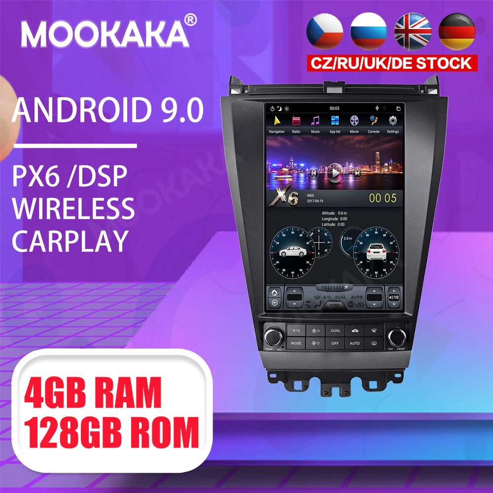 

Tesla 12.1" Android 9 PX6 4G 128GB Car Player For Honda Accord 2003-2007 Car GPS Navi CarPlay Head Unit DSP Stereo