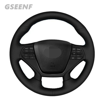 

Car Steering Wheel Cover For Hyundai Sonata 9 2015 2016 2017 (4-Spoke) Black Hand-stitched Comfortable Artificial Leather