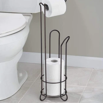 

Stainless Steel Floor Standing Paper Roll Towel Holder Stand Organizer Toilet Paper Rack Bathroom Hardware Vertical Storage Bask