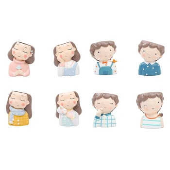 

8 Pcs Resin Succulent Plants Planter Pot Mini Bonsai Cactus Flower Pot Home Decor, 4Pcs Little Warm Girl Planter Set & 4Pcs Curl