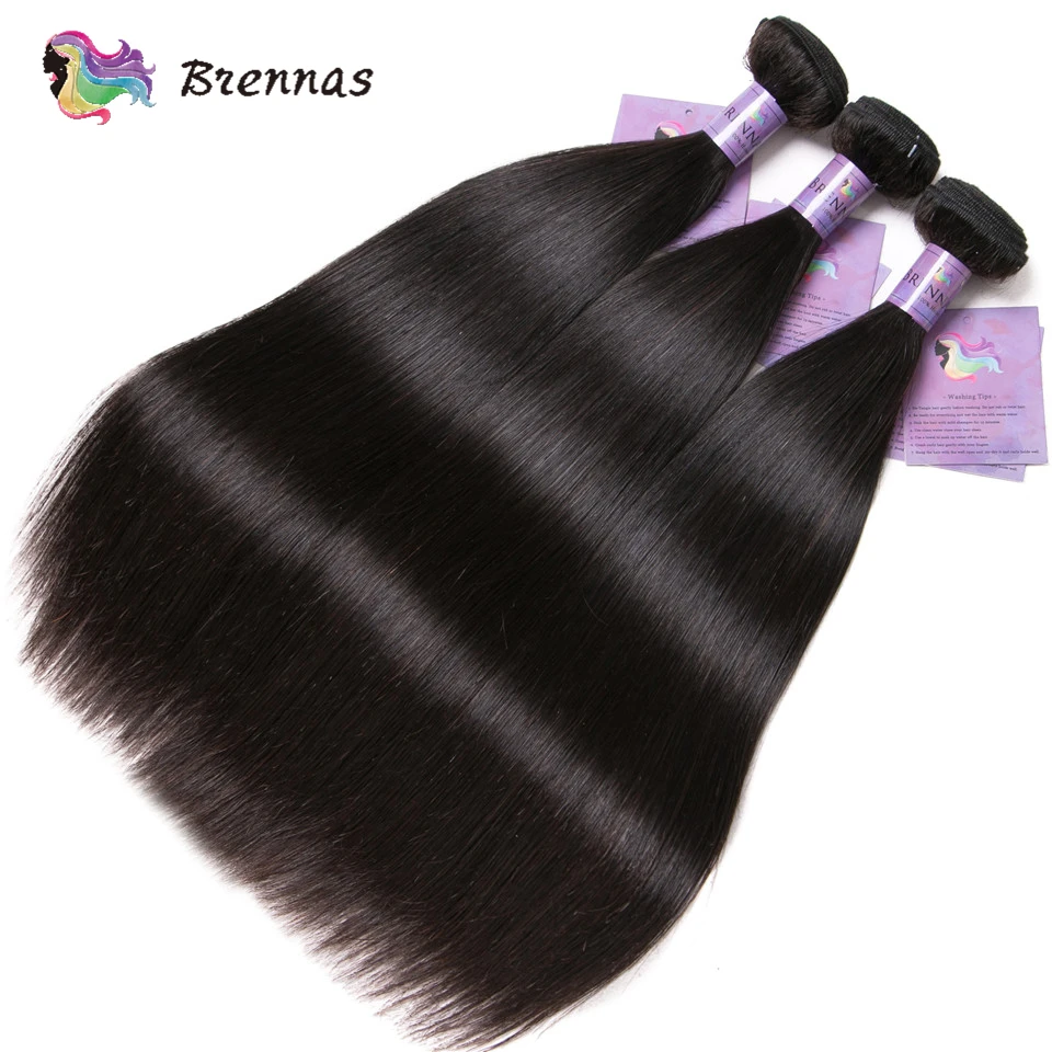 Brennas прямые человеческие волосы пряди с закрытием бразильские волосы Remy плетение 4x4 закрытие шнурка средний коэффициент натуральный цвет 8 ''-26''
