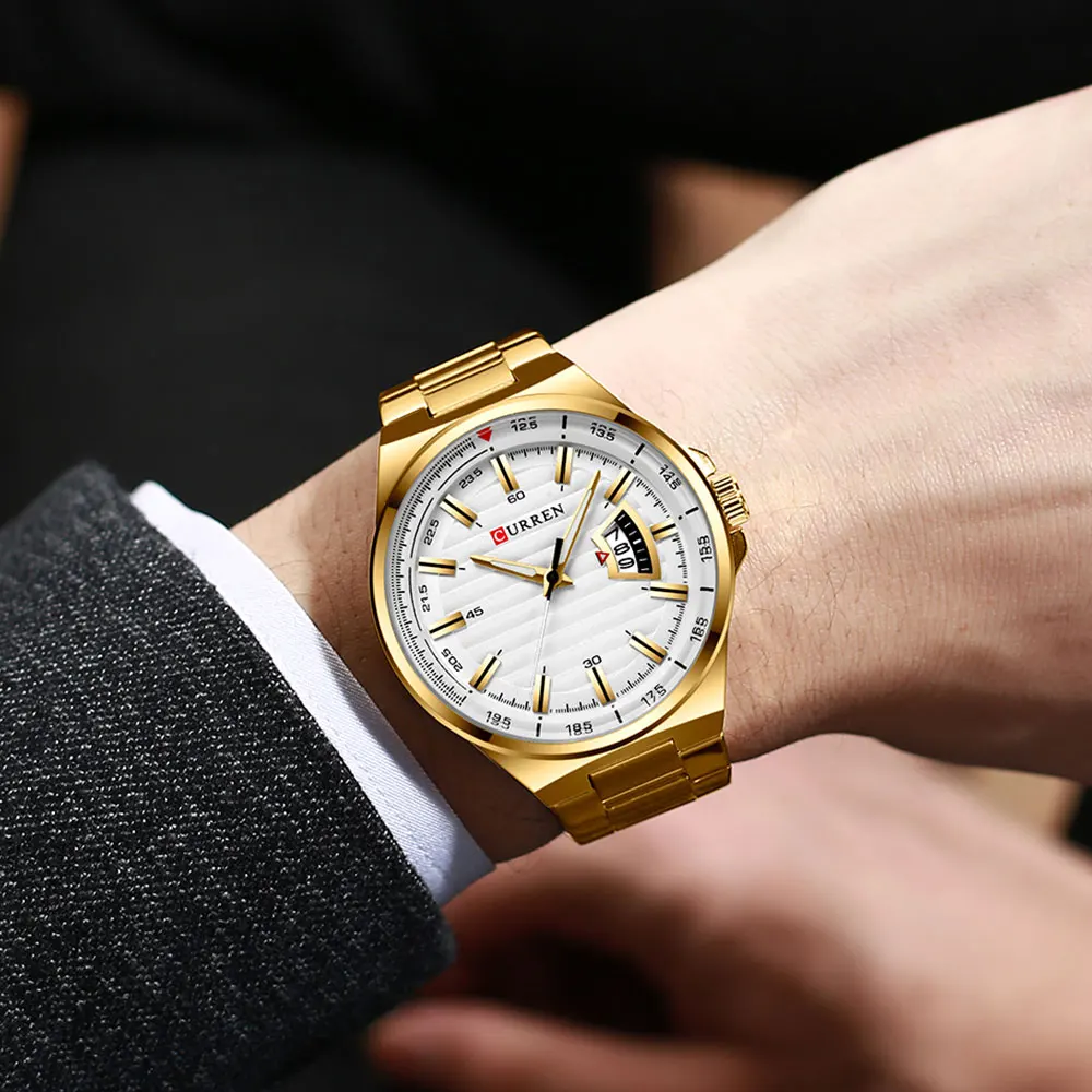 Лидирующий бренд CURREN Роскошные Кварцевые часы для мужчин наручные часы классический Серебряный ремешок из нержавеющей стали мужские часы водонепроницаемые 30 м