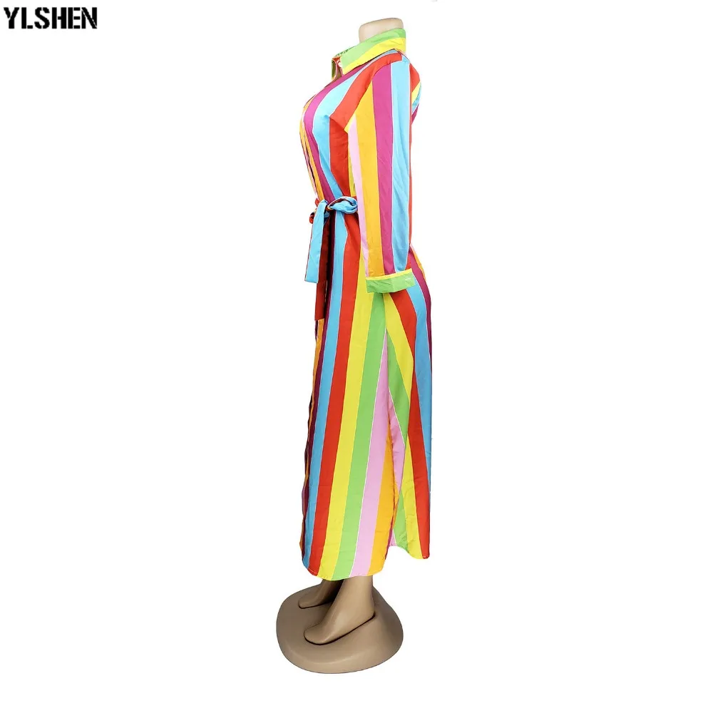 African Shirt Dresses Clothes for Women Clothing 2019 New Style Fashion Rainbow Stripe Long Sleeve Dashiki Africa Dress Robe 04