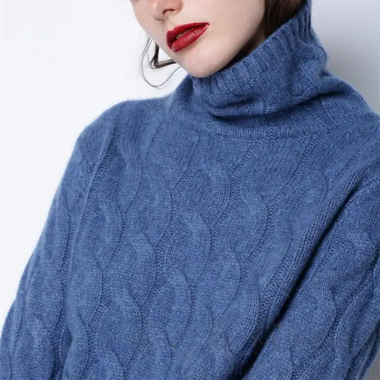 

cashmere sweater female thickening pullovers simple pure color twist wool knitting render unlined upper garment
